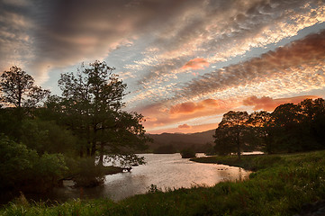 Image showing Sunset over Rydal Water in Lake District