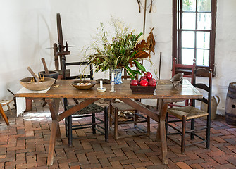 Image showing Old fashioned colonial kitchen table