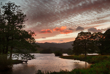 Image showing Sunset over Rydal Water in Lake District