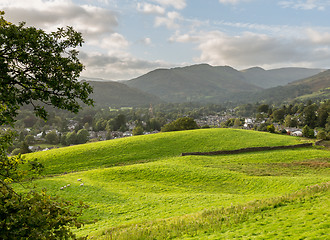 Image showing View over fields to Ambleside Lake District