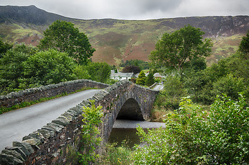 Image showing Bridge over small river at Grange in Lake District