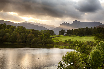 Image showing Sunset at Loughrigg Tarn in Lake District