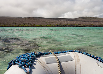 Image showing Inflatable raft off coast of Galapagos Islands