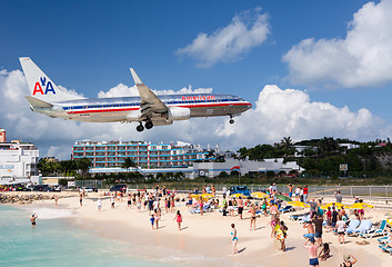 Image showing Airplane lands at Princess Juliana airport