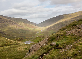 Image showing View toward Eskdale from HardKnott Pass