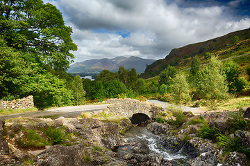 Image showing Ashness Bridge over small stream in Lake District