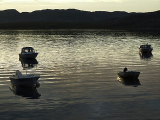 Image showing Boats in the light of sunset