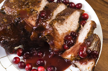 Image showing Delicious Scrambled Grilled meat with cranberry sauce 