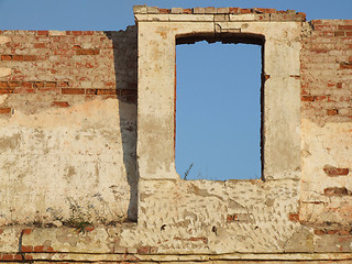 Image showing Window in crumbling brick wall