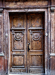 Image showing Decorated wooden door