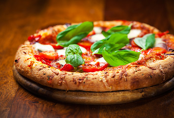 Image showing Pizza with salami and mozzarella