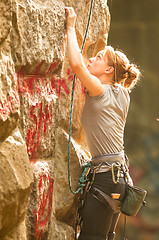 Image showing Female rock climber