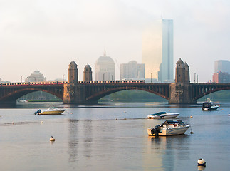 Image showing Boston Longfellow Bridge and Red Line