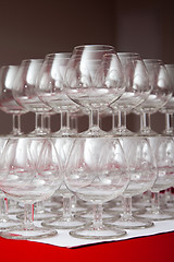 Image showing empty glasses for cognac on  festive table