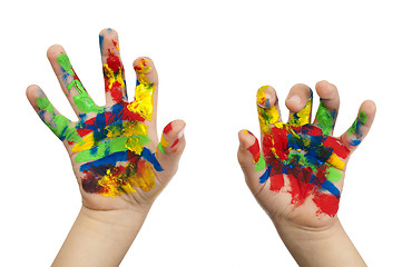 Image showing Boy hands painted with colorful paint