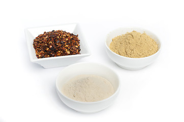 Image showing Ground red pepper, ginger and garlic.