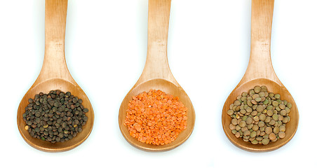 Image showing Lentil split and lentil canada in wooden spoon