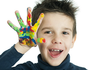 Image showing Boy hands painted with colorful paint