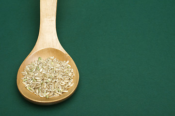 Image showing Rice integral in wooden spoon