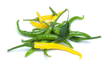 Image showing Small thin green chili peppers