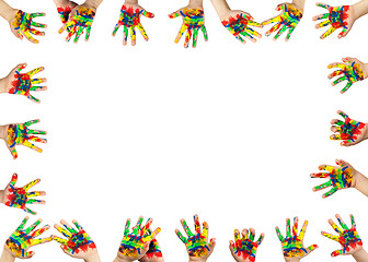 Image showing Boy hands painted with colorful paint