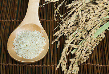 Image showing Basmati rice in wooden spoon