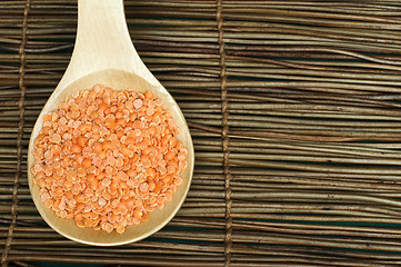 Image showing Lentil split in wooden spoon