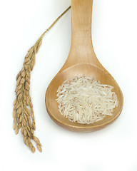 Image showing Basmati rice in wooden spoon 