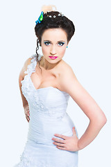 Image showing beautiful girl in long white wedding dress