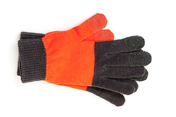 Image showing Red-black knitted gloves