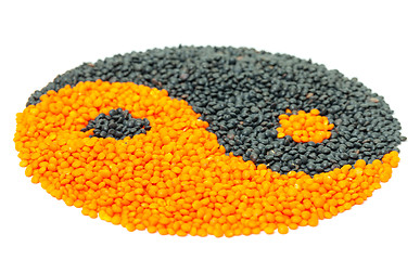 Image showing Orange and Black Lentil forming a yin yang symbol