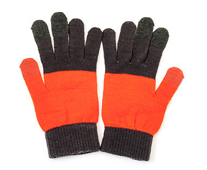 Image showing Red-black knitted gloves