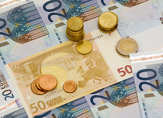 Image showing Euro coins and banknotes 