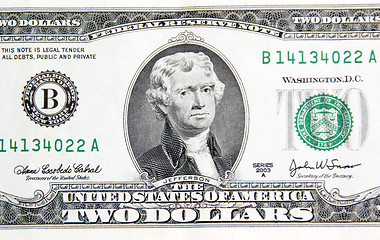 Image showing Thomas Jefferson on two dollars banknote