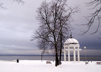 Image showing Rotunda on Onego lake in winter 