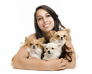 Image showing girl and chihuahuas