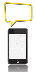 Image showing smarth phones with speech bubble on white 
