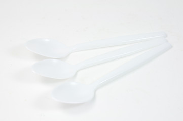 Image showing Plastic silverware set isolated on white, clipping path included 