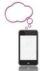 Image showing smarth phones with speech bubble on white 