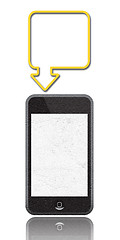 Image showing smarth phones with speech bubble on white 