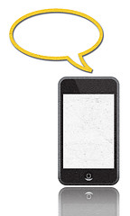 Image showing smarth phones with speech bubble on white 