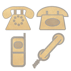 Image showing phone and mail tag recycled paper craft stick on white background 