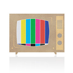 Image showing Television ( TV ) icon recycled paper stick on white background 