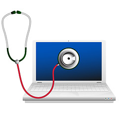 Image showing Laptop and stethoscope. Computer repair concept.