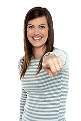 Image showing Woman pointing her finger towards the camera