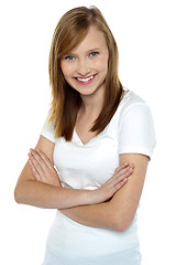 Image showing Fashionable young girl in pristine white t-shirt