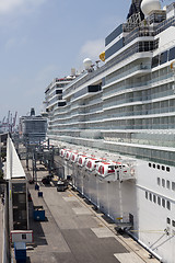 Image showing Cruise ships anchored in port