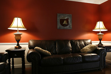 Image showing Inside the Living Room with a Couch and Lamps