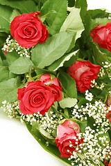 Image showing Bouquet of fresh red roses on white