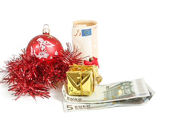 Image showing money concept with euro banknotes for christmas gifts